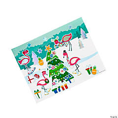 Iridescent Christmas Flamingo Sticker Scenes - 12 Pc.