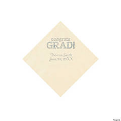 Ivory Congrats Grad Personalized Napkins with Silver Foil - Beverage