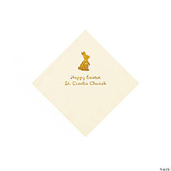Ivory Easter Bunny Personalized Napkins with Gold Foil - Beverage
