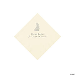 Ivory Easter Bunny Personalized Napkins with Silver Foil - Beverage