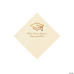 Ivory Grad Mortarboard Personalized Napkins with Gold Foil – Beverage