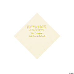 Ivory Happy Holidays Personalized Napkins with Gold Foil – Beverage
