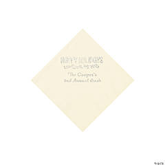 Ivory Happy Holidays Personalized Napkins with Silver Foil – Beverage