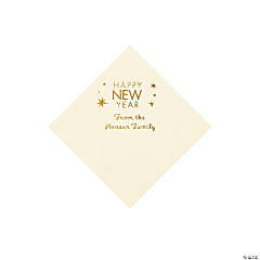 Ivory Happy New Year Personalized Napkins with Gold Foil - Beverage