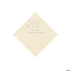 Ivory Happy New Year Personalized Napkins with Silver Foil - Beverage