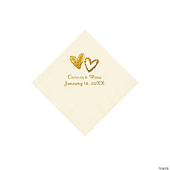 Ivory Hearts Personalized Napkins with Gold Foil - Beverage