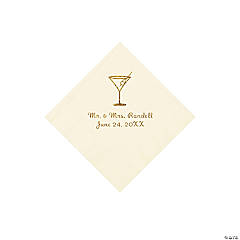 Ivory Martini Glass Personalized Napkins with Gold Foil - Beverage
