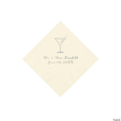 Ivory Martini Glass Personalized Napkins with Silver Foil - Beverage
