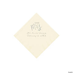 Ivory Miss to Mrs. Personalized Napkins with Silver Foil - Beverage