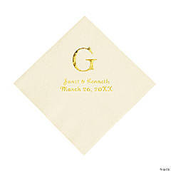 Ivory Monogram Wedding Personalized Napkins with Gold Foil - Luncheon