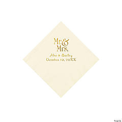 Ivory Mr. & Mrs. Personalized Napkins with Gold Foil - 50 Pc. Beverage