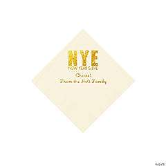 Ivory New Year’s Eve Personalized Napkins with Gold Foil - Beverage