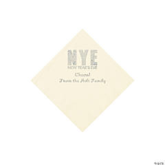 Ivory New Year’s Eve Personalized Napkins with Silver Foil - Beverage