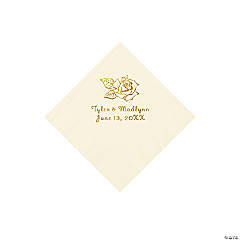 Ivory Rose Personalized Napkins with Gold Foil - 50 Pc. Beverage