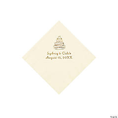Ivory Wedding Cake Personalized Napkins with Gold Foil - 50 Pc. Beverage