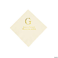 Ivory Wedding Monogram Personalized Napkins with Gold Foil - Beverage