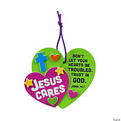 Jesus Cares Heart-Shaped Christmas Ornament Craft Kit - Makes 12