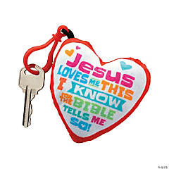 Jesus Loves Me Plush Heart Backpack Clip Keychains - 12 Pc.