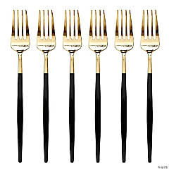 Kaya Collection Gold with Black Handle Moderno Disposable Plastic Dinner Forks (240 Forks)
