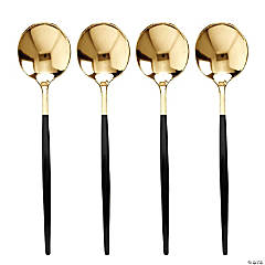 Kaya Collection Gold with Black Handle Moderno Disposable Plastic Dinner Spoons (240 Spoons)