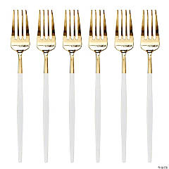 Kaya Collection Gold with White Handle Moderno Disposable Plastic Dinner Forks (240 Forks)