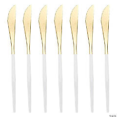 Kaya Collection Gold with White Handle Moderno Disposable Plastic Dinner Knives (240 Knives)
