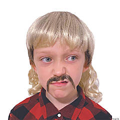 Kid's Blonde Mullet & Brown Mustache Set