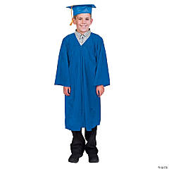 Kids' Blue Elementary School Graduation Mortarboard Hat & Gown Set