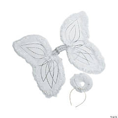 Kids White Marabou Angel Wings & Halo Headband - 2 Pc.