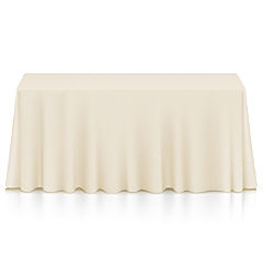 Lann's Linens 90" x 156" Rectangular Wedding Banquet Polyester Fabric Tablecloth - Ivory