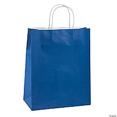 Large Blue Kraft Paper Gift Bags - 12 Pc.