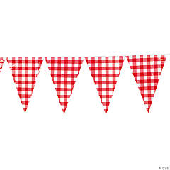 Large Red Gingham Plastic Pennant Banner