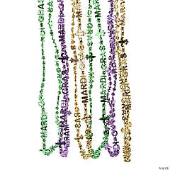 Lettered Mardi Gras Beaded Necklaces - 48 Pc.