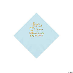 Light Blue Always & Forever Personalized Napkins with Gold Foil - Beverage