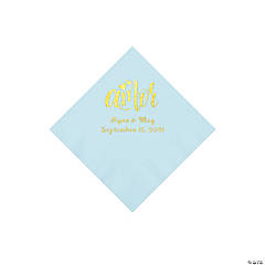 Light Blue Amor Personalized Napkins with Gold Foil - Beverage