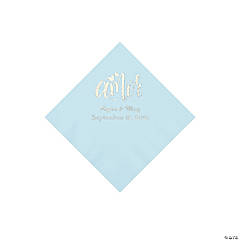 Light Blue Amor Personalized Napkins with Silver Foil - Beverage