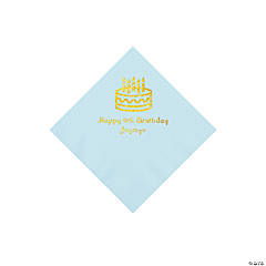 Light Blue Birthday Cake Personalized Napkins with Gold Foil - Beverage