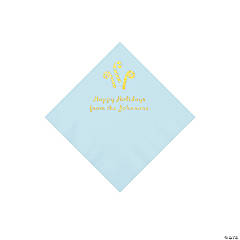 Light Blue Candy Cane Personalized Napkins with Gold Foil – Beverage