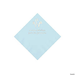 Light Blue Candy Cane Personalized Napkins with Silver Foil – Beverage