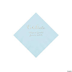 Light Blue Celebrate Personalized Napkins with Silver Foil - Beverage
