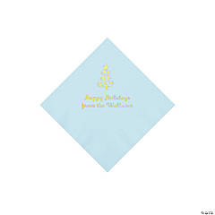 Light Blue Christmas Tree Personalized Napkins with Gold Foil – Beverage