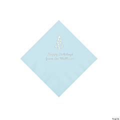 Light Blue Christmas Tree Personalized Napkins with Silver Foil – Beverage