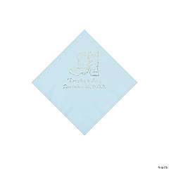 Light Blue Cowboy Boots Personalized Napkins with Silver Foil - Beverage