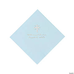 Light Blue Cross Personalized Napkins with Silver Foil - 50 Pc. Beverage