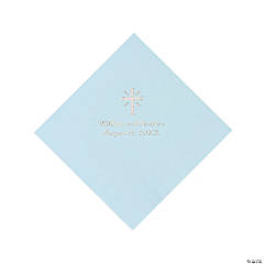 Light Blue Cross Personalized Napkins with Silver Foil - 50 Pc. Luncheon
