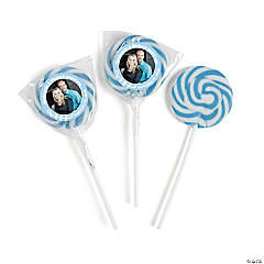 Light Blue Custom Photo Swirl Lollipops - 24 Pc.