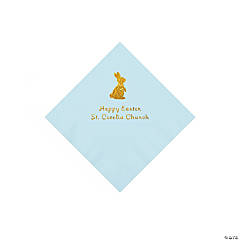Light Blue Easter Bunny Personalized Napkins with Gold Foil - Beverage