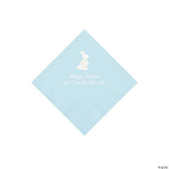 Light Blue Easter Bunny Personalized Napkins with Silver Foil - Beverage