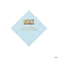 Light Blue Eat Drink & Be Married Personalized Napkins with Gold Foil - Beverage