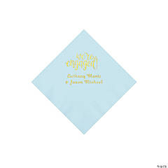 Light Blue Engaged Personalized Napkins with Gold Foil - Beverage